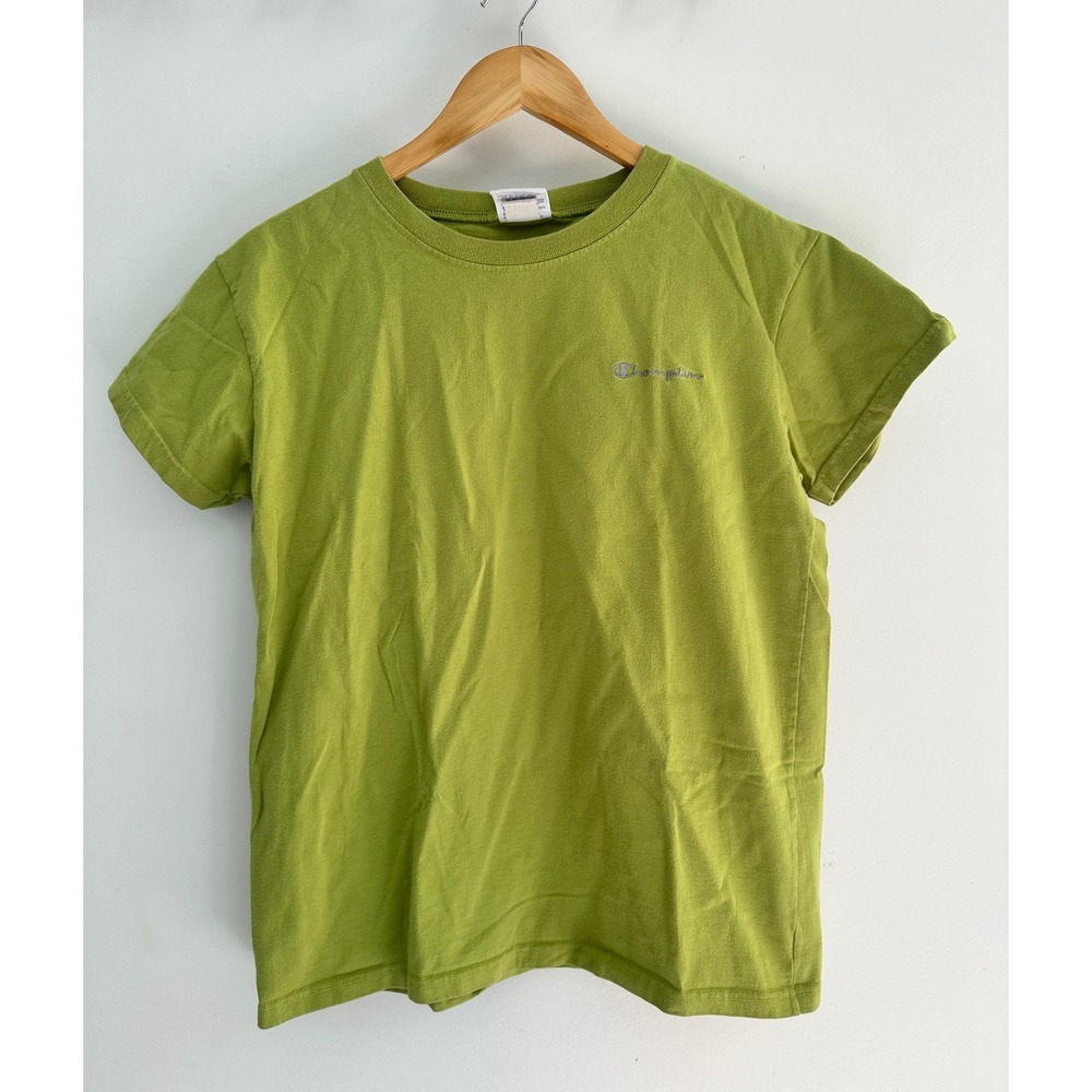 Champion Vintage 90s T-Shirt Size Medium Green Logo Made USA Y2K Boxy Chartreuse